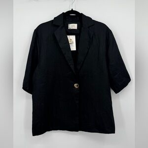 DISSH Black Linen Short Sleeve Blazer Top – US 4 / AU 8